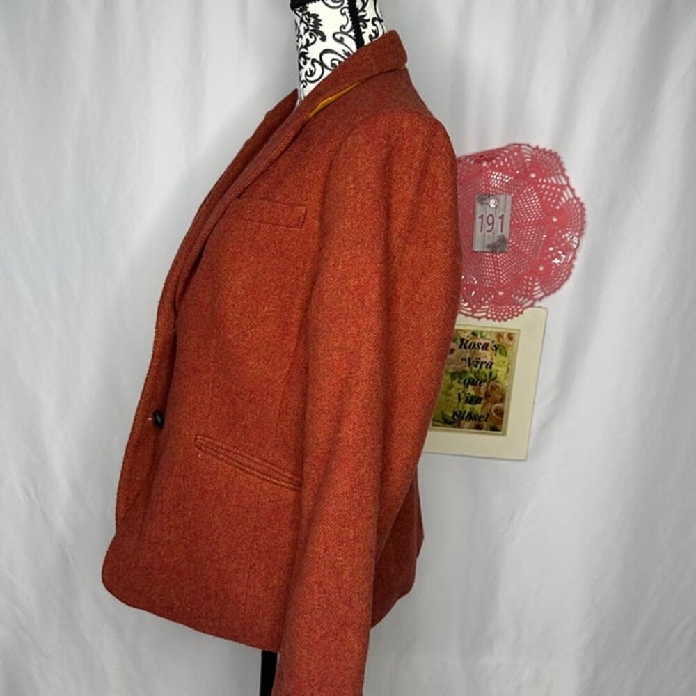 Talbots Rust Orange Wool Blend Duck Printed (inside) 2-Button Blazer Size 14 - Picture 3 of 10